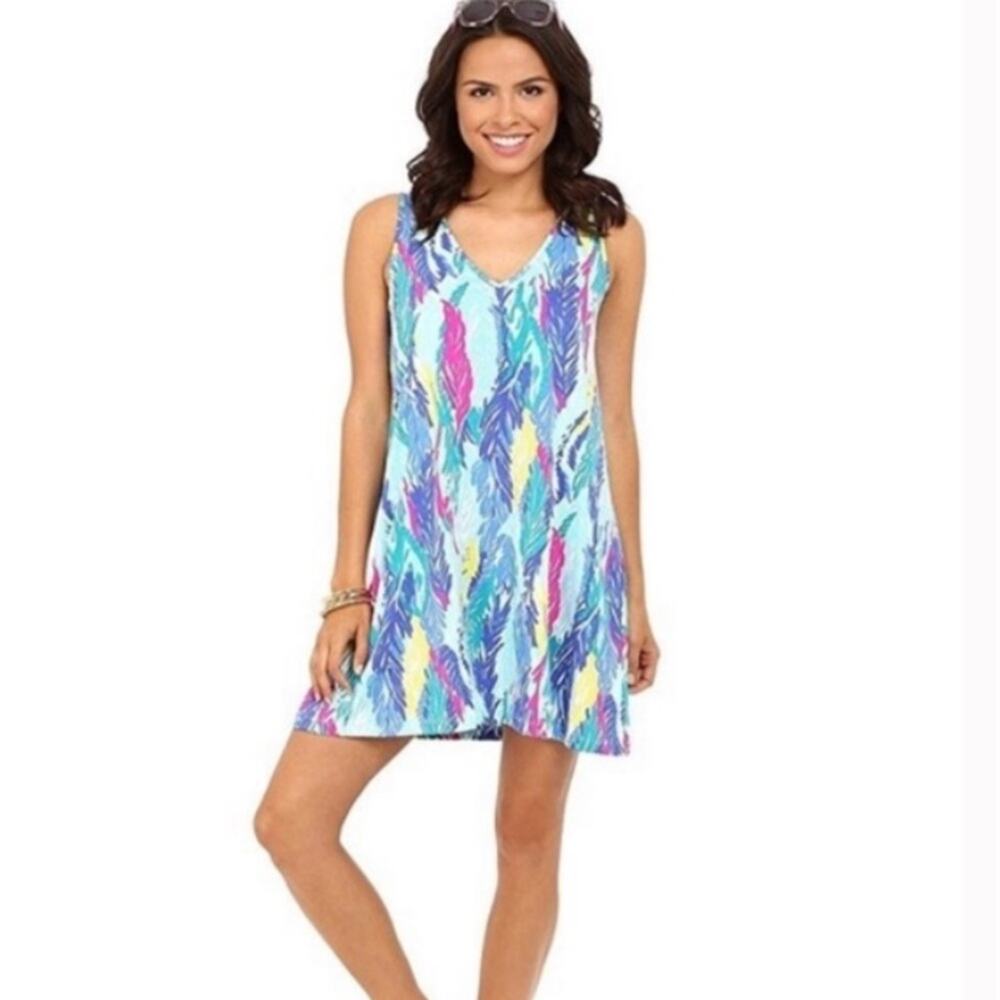 Lilly Pulitzer Blythe Swing Dress Light as a Feather Blue/Pink Pima Cotton Beach